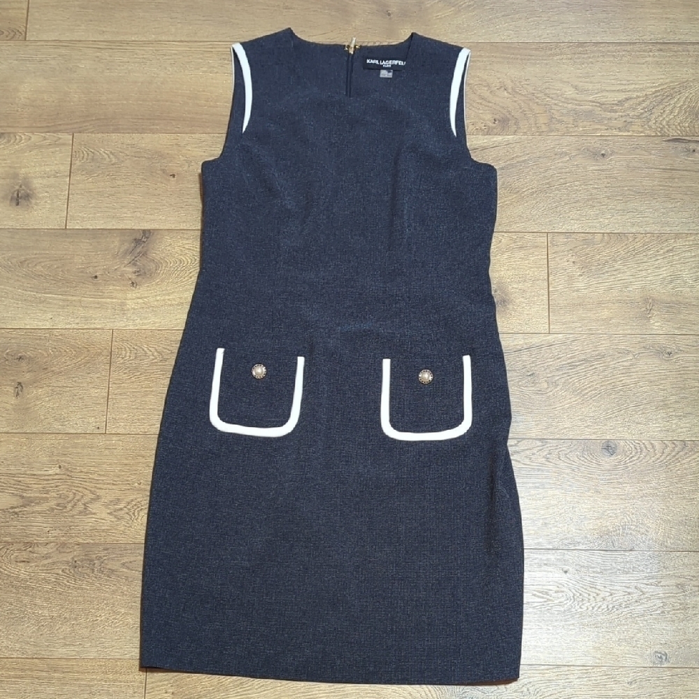 Karl Lagerfeld Paris Two-Tone Pocket Dress In Navy Size 10